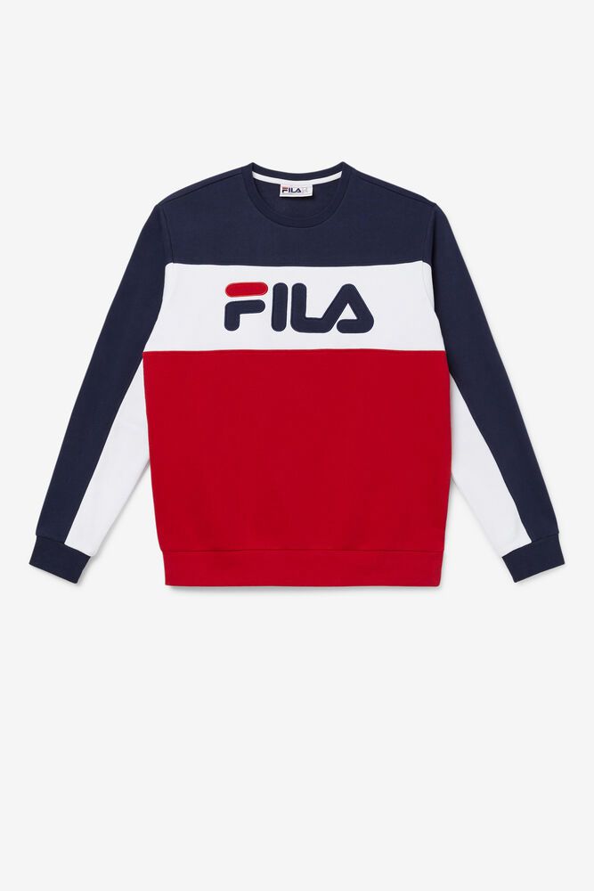 Fila Sweatshirt Mens Red/White/Navy - Lesner Fleece Crew - Philippines 8932716-WP